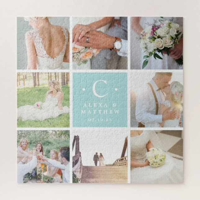 Custom Wedding Monogram Photo Collage Jigsaw Puzzle (Vertical)