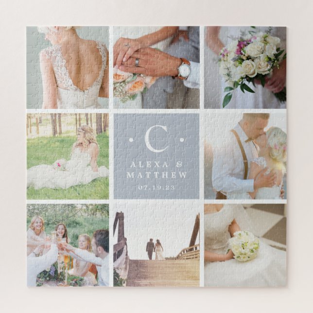 Custom Wedding Monogram Photo Collage Jigsaw Puzzle (Vertical)