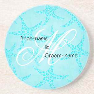 Custom Wedding Monogram Turquoise Starfish Coaster