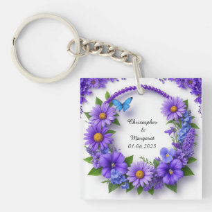 💐 Custom Wedding Name Gift For Floral Keepsakes Key Ring