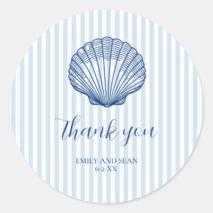 Custom Wedding Name Seashell Thank You Classic Round Sticker