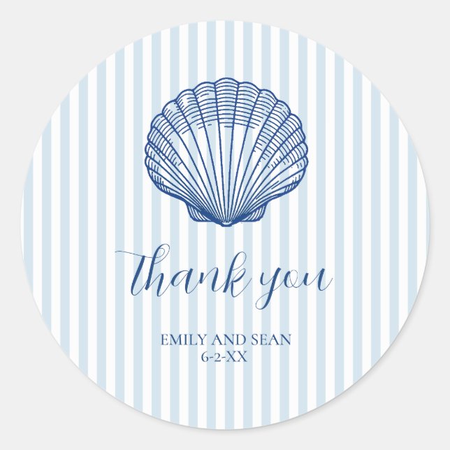 Custom Wedding Name Seashell Thank You Classic Round Sticker (Front)