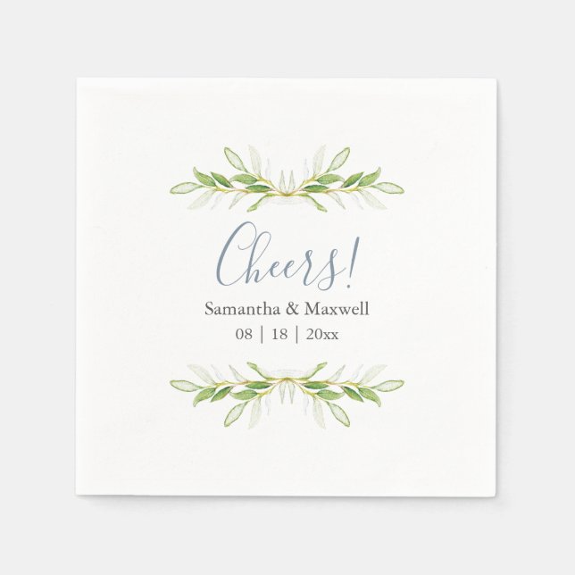Custom Wedding Napkins Simple Green Leaves (Front)