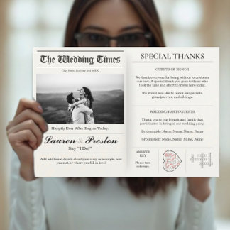Custom Wedding Newspaper - Fun Guest Activity Book Invitation