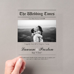 Custom Wedding Newspaper - Save the Date Acrylic Invitations
