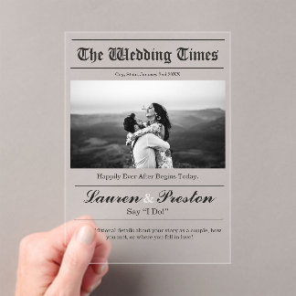 Custom Wedding Newspaper - Save the Date Acrylic  Invitations
