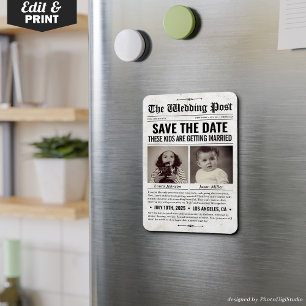 Custom Wedding Newspaper Save the Date Invitation Magnet