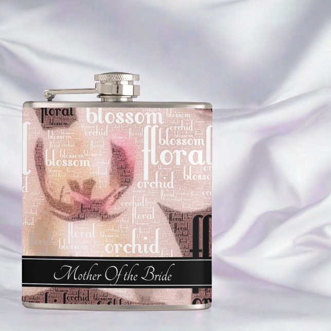 Custom Wedding Party Rose Gold Mother of The Bride Hip Flask (flask front design)