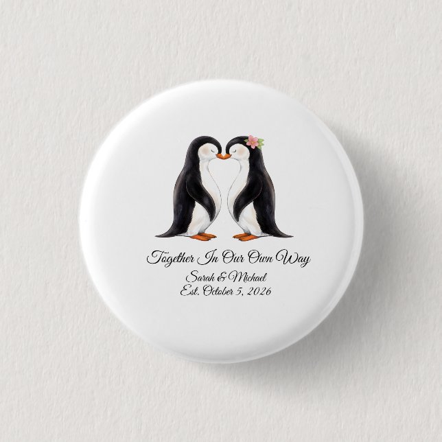 Custom Wedding Penguin Couple  3 Cm Round Badge (Front)