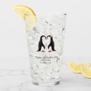 Custom Wedding Penguin Couple Pint Glass