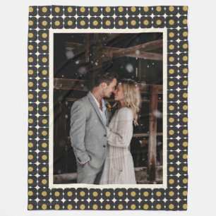 Custom Wedding Photo Anniversary Black Gold Motif Fleece Blanket