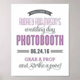 Custom Wedding Photo Booth Sign   Purple Grey