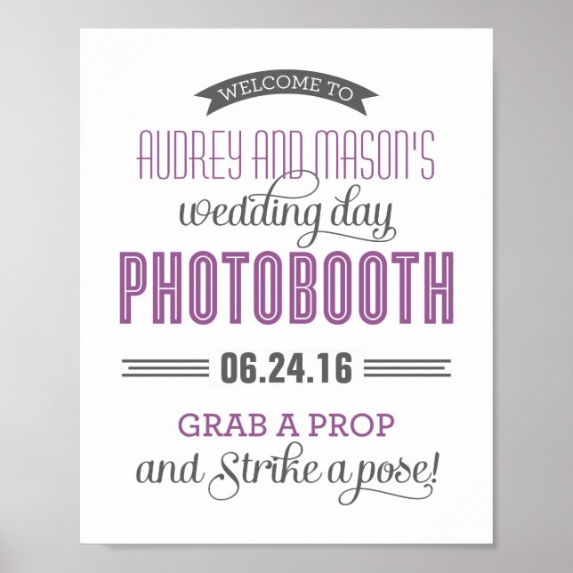 Custom Wedding Photo Booth Sign | Purple Grey (Front)