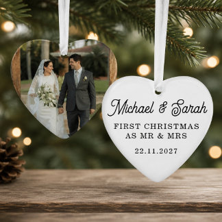 Custom Wedding Photo Heart Glass Ornament