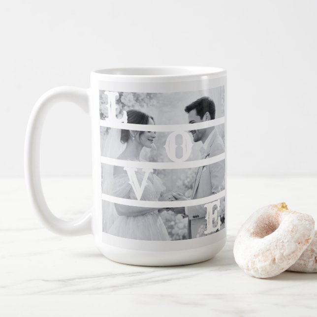 Custom Wedding Photo "LOVE" Coffee Mug (With Donut)
