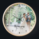 Custom Wedding Photo Monogrammed Clock<br><div class="desc">Create a special one of a kind round or square wall clock personalised with your wedding photo, name monogram and established date. The design features simple modern fonts overlaid onto your full bleed photo. Use the design tools to choose any fonts and colours to match your own home decor style....</div>