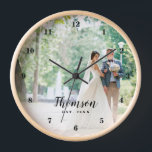Custom Wedding Photo Monogrammed Clock<br><div class="desc">Create a special one of a kind round or square wall clock personalised with your wedding photo, name monogram and established date. The design features simple modern fonts overlaid onto your full bleed photo. Use the design tools to choose any fonts and colours to match your own home decor style....</div>