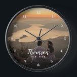 Custom Wedding Photo Monogrammed Clock<br><div class="desc">Create a special one of a kind round or square wall clock personalised with your wedding photo, name monogram and established date. The design features simple modern fonts overlaid onto your full bleed photo. Use the design tools to choose any fonts and colours to match your own home decor style....</div>