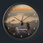 Custom Wedding Photo Monogrammed Clock<br><div class="desc">Create a special one of a kind round or square wall clock personalised with your wedding photo, name monogram and established date. The design features simple modern fonts overlaid onto your full bleed photo. Use the design tools to choose any fonts and colours to match your own home decor style....</div>