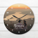 Custom Wedding Photo Monogrammed Large Clock<br><div class="desc">Create a special one of a kind round or square wall clock personalised with your wedding photo, name monogram and established date. The design features simple modern fonts overlaid onto your full bleed photo. Use the design tools to choose any fonts and colours to match your own home decor style....</div>
