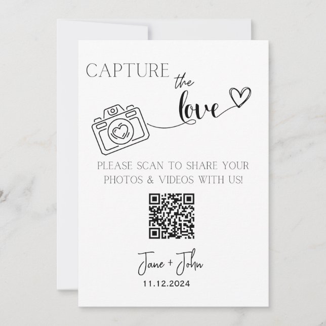 Custom Wedding Photo QR Code Sign Capture the Love Invitation (Front)