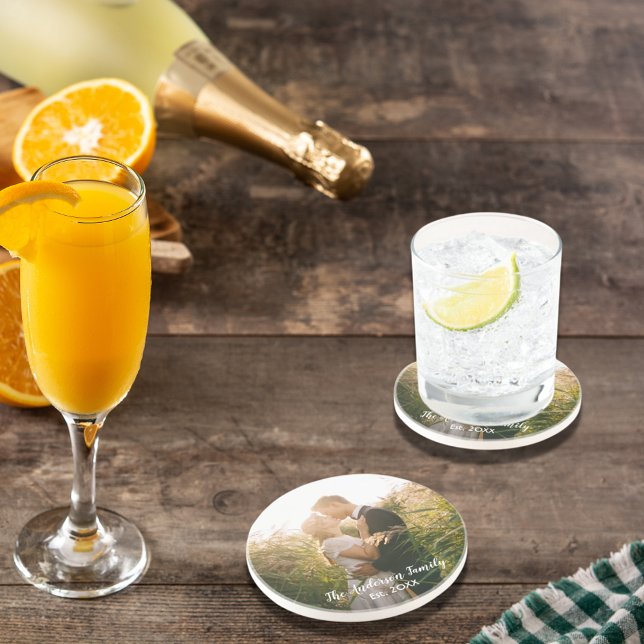 Custom wedding photo white letters coaster (Creator Uploaded)