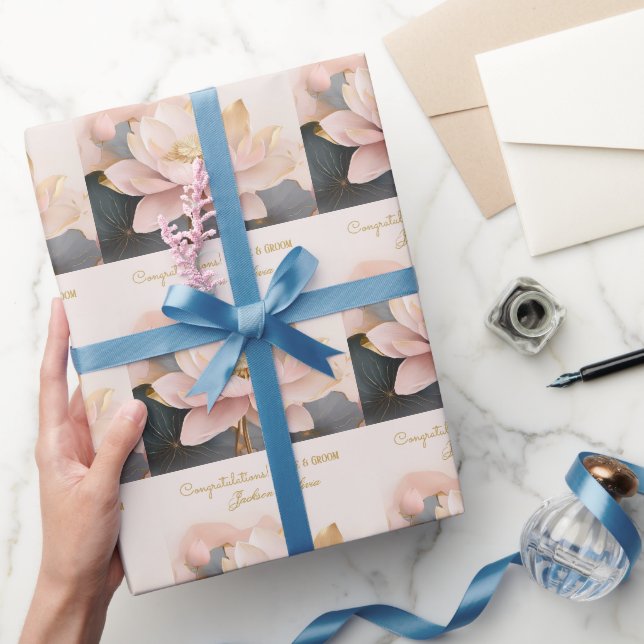 Custom Wedding Pink Lotus Congratulations! Wrapping Paper (Gifting)