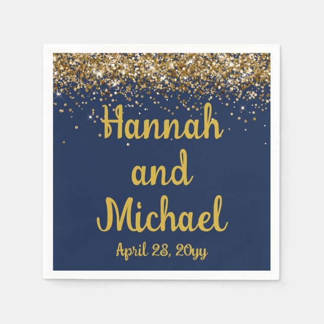 Custom Wedding Reception Navy & Gold Personalised Napkin (Front)