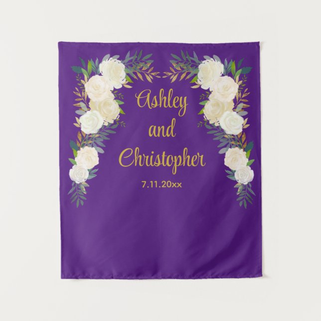 Custom Wedding Reception Prop Personalised Floral Tapestry (Front)