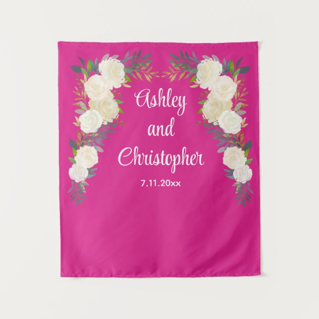 Custom Wedding Reception Prop Personalised Floral Tapestry (Front)