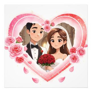 Custom Wedding – Romantic Watercolor Heart Photo Print