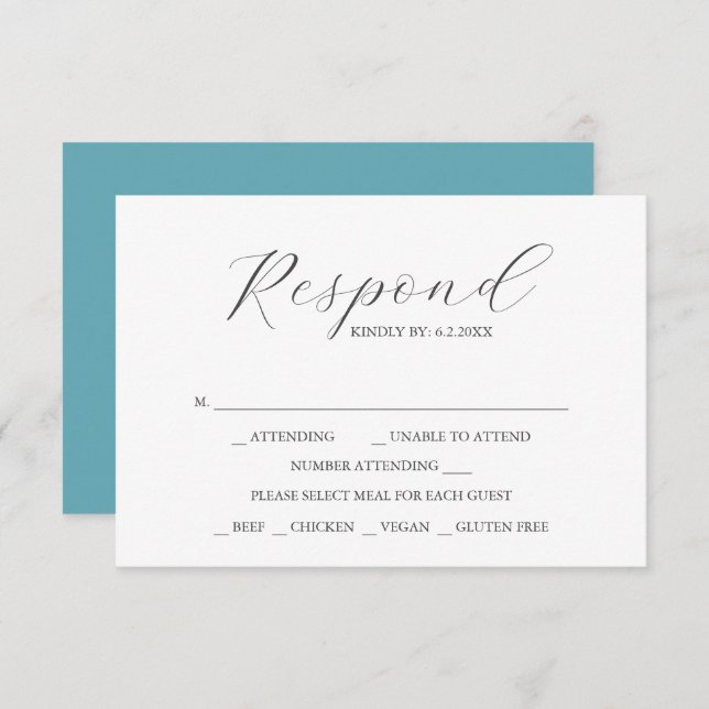 Custom Wedding RSVP Cards Turquoise Blue (Front/Back)