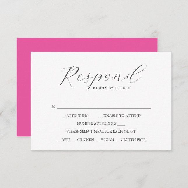 Custom Wedding RSVP Cards Vibrant Pink (Front/Back)