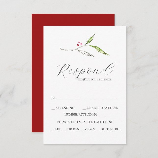 Custom Wedding RSVP Cards Winter Botanicals (Front/Back)