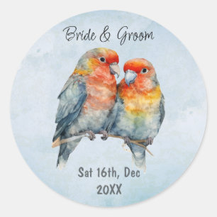 Custom Wedding Save Date Tropical Parrot  Couple Classic Round Sticker