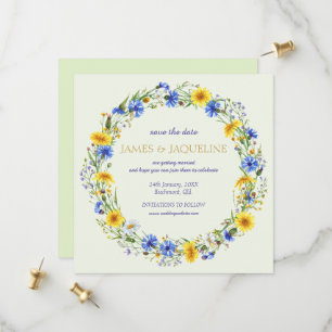 Custom Wedding Save the Date Blue Floral Wreath