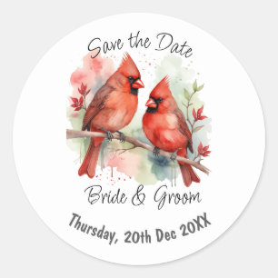 Custom Wedding Save the Date Christmas Cardinal Classic Round Sticker
