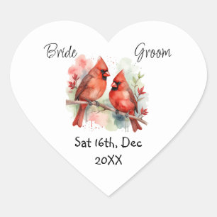 Custom Wedding Save the Date Christmas Cardinal Heart Sticker