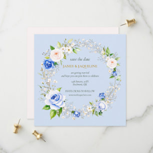 Custom Wedding Save the Date White Rose Wreath