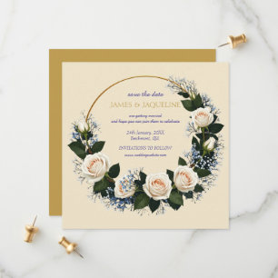 Custom Wedding Save the Date White Rose Wreath