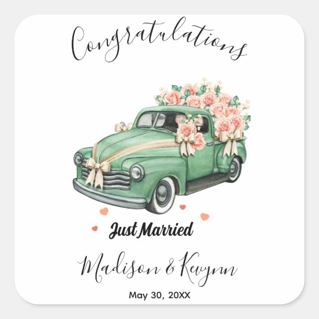Custom Wedding Shower - Just Married Square Sticker (Front)