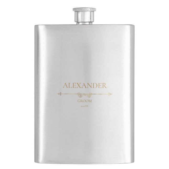 Custom Wedding Souvenir GROOM  Hip Flask (Front)