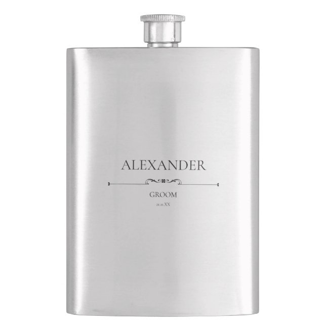 Custom Wedding Souvenir GROOM  Hip Flask (Front)
