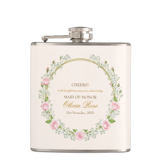 Custom Wedding Souvenir MAID OF HONOR Hip Flask (Front)