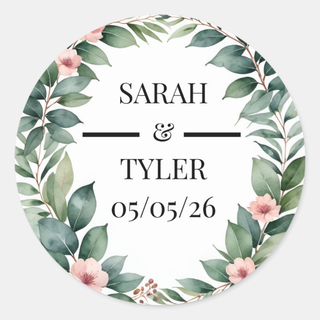 CUSTOM WEDDING STICKER EUCALYPTUS WREATH (Front)