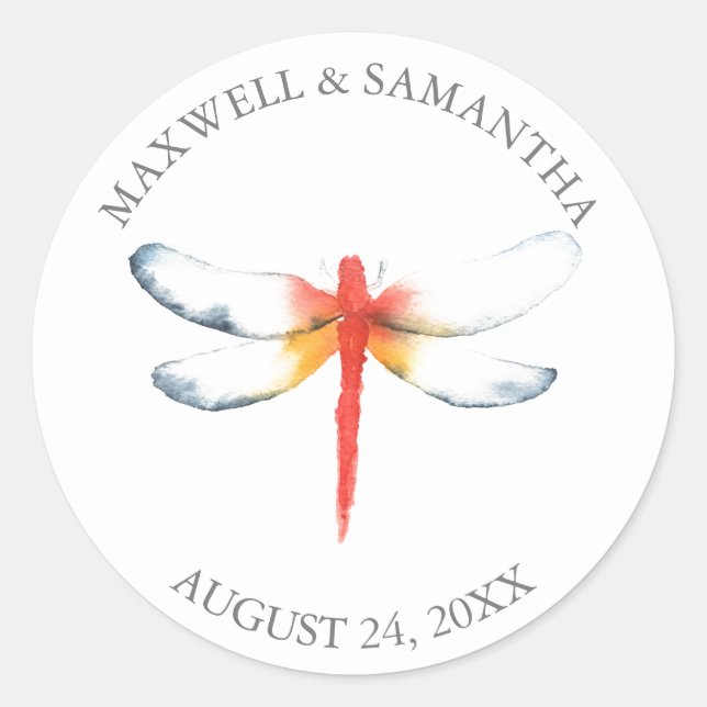 Custom Wedding Stickers for Favours Dragonfly (Front)