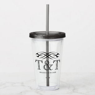 Custom wedding straw cup with black tattoo design