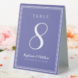 Custom Wedding Table Number Simple Periwinkle Blue<br><div class="desc">Use this simple template for any number! Minimalist and elegant Wedding Table Number design features a contemporary look with a double frame border in crisp white on a trendy periwinkle blue background. Personalise chic wedding table design with your name, wedding date and table number in chic lettering and script. The...</div>