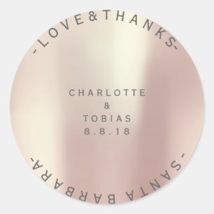 Custom Wedding Thanks Pearly Blush Champaign Grey Classic Round Sticker