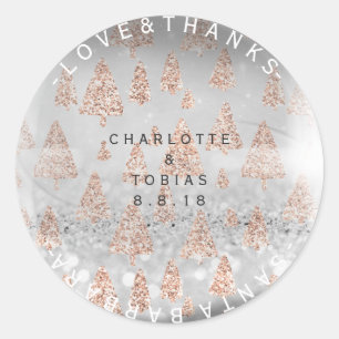 Custom Wedding Thanks Pink Rose Christmas Tree Classic Round Sticker